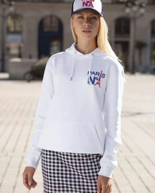 SWEAT À CAPUCHE BLANC IMPRIMÉ CC LOGO PARIS N°1 BICOLORE