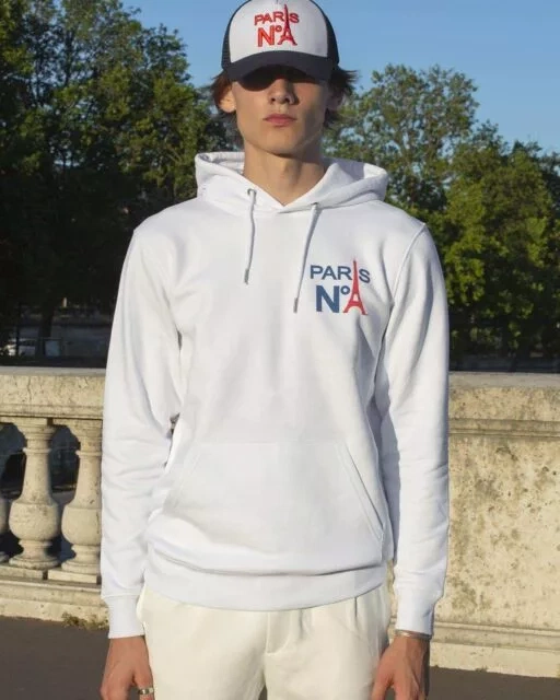 WHITE HOODIE PRINTED HS LOGO PARIS N°1 BICOLOUR