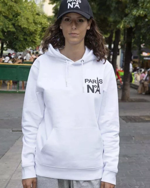 SWEAT À CAPUCHE BLANC IMPRIMÉ CC LOGO PARIS N°1 NOIR