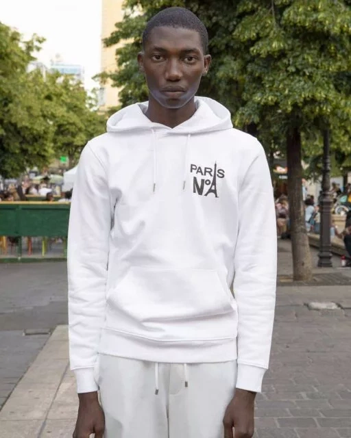 SWEAT À CAPUCHE BLANC IMPRIMÉ CC LOGO PARIS N°1 NOIR