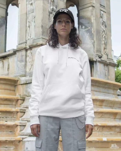 SWEAT À CAPUCHE BLANC IMPRIMÉ CC LOGO PL'AD PARIS SIGN NOIR