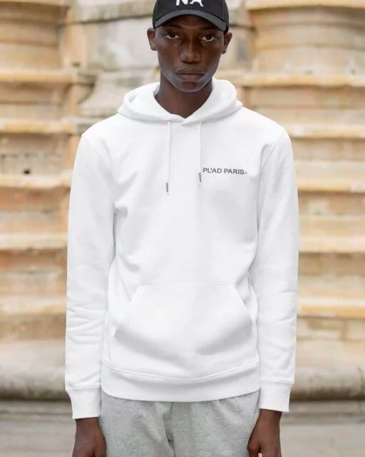WHITE HOODIE PRINTED HS LOGO PL'AD PARIS SIGN BLACK