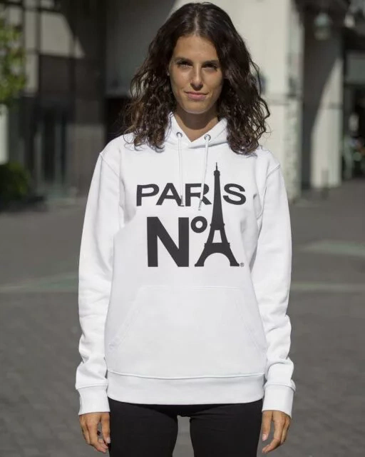 WHITE HOODIE PRINTED FACE LOGO PARIS N°1 BLACK