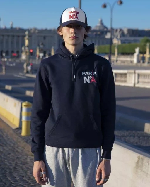 SWEAT À CAPUCHE MARINE IMPRIMÉ CC LOGO PARIS N°1 BICOLORE
