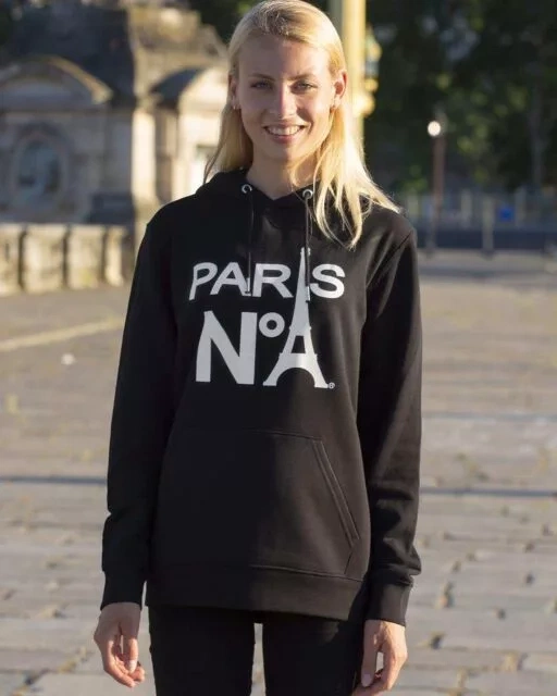 BLACK HOODIE PRINTED FACE LOGO PARIS N°1 WHITE