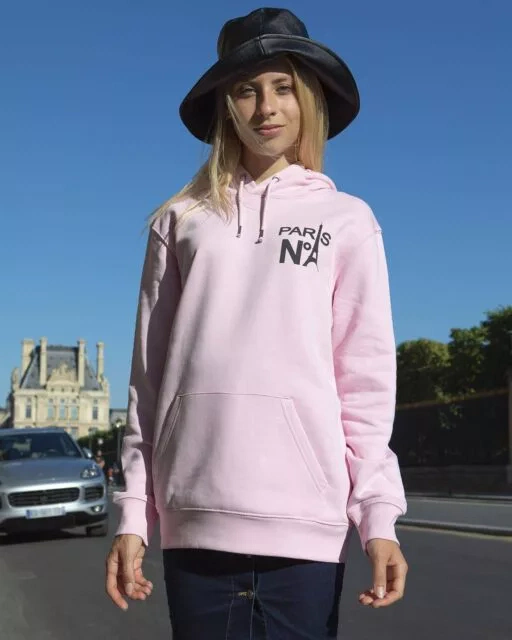 SWEAT À CAPUCHE ROSE IMPRIMÉ CC LOGO PARIS N°1 NOIR