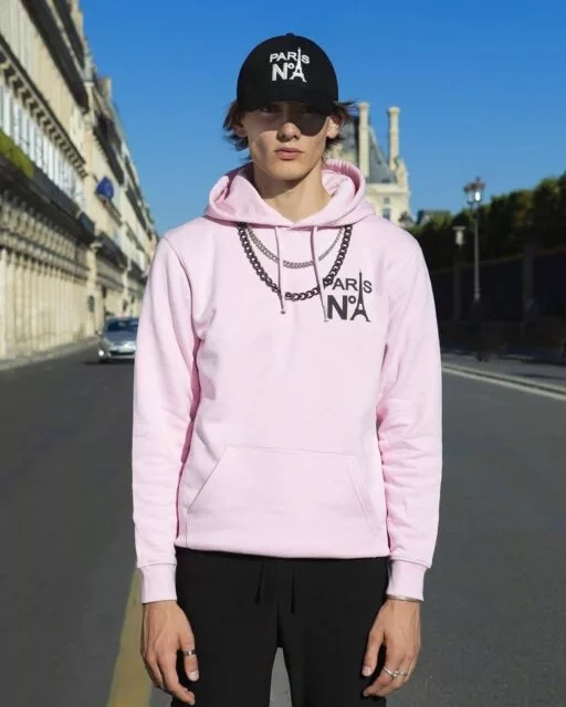 SWEAT À CAPUCHE ROSE IMPRIMÉ CC LOGO PARIS N°1 NOIR