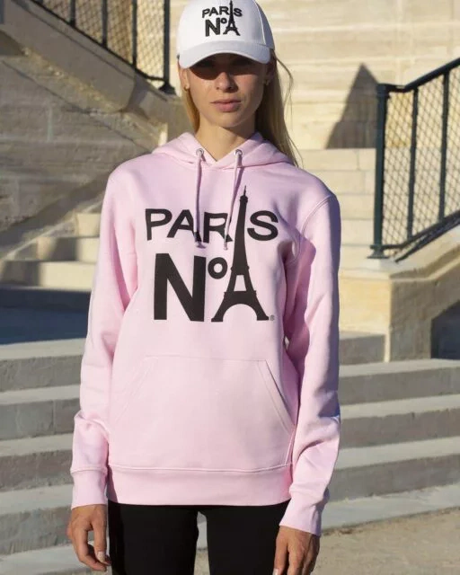 SWEAT À CAPUCHE ROSE IMPRIMÉ FACE LOGO PARIS N°1 NOIR