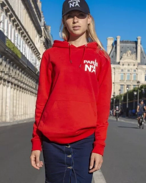 SWEAT À CAPUCHE ROUGE IMPRIMÉ CC LOGO PARIS N°1 BLANC