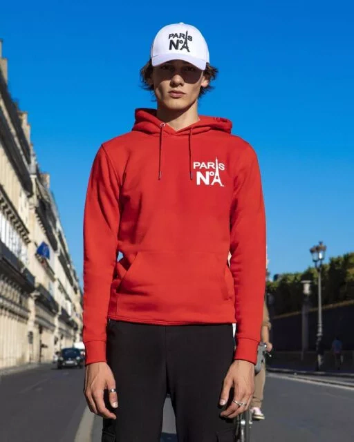 RED HOODIE PRINTED HS LOGO PARIS N°1 WHITE
