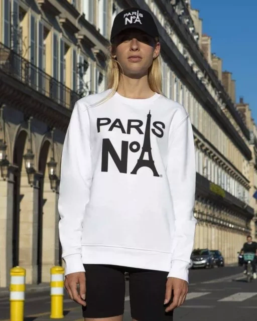SWEAT COL ROND BLANC IMPRIMÉ FACE LOGO PARIS N°1 NOIR