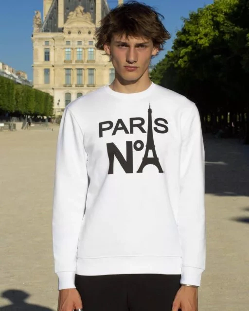 SWEAT COL ROND BLANC IMPRIMÉ FACE LOGO PARIS N°1 NOIR