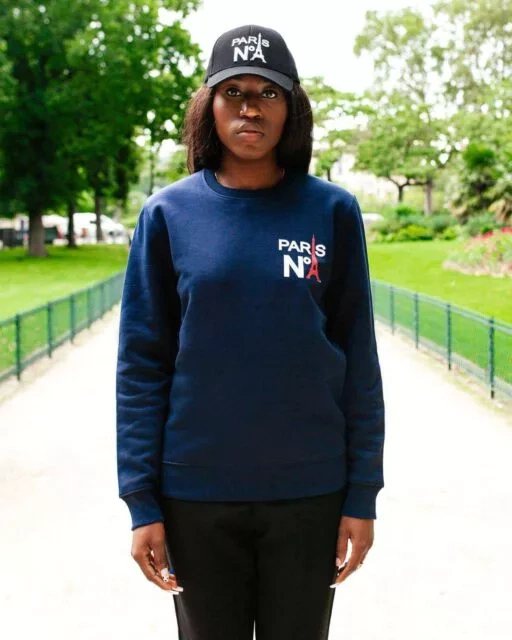 ROUND NECK SWEATSHIRT NAVY PRINTED CC LOGO PARIS N°1 BICOLORE