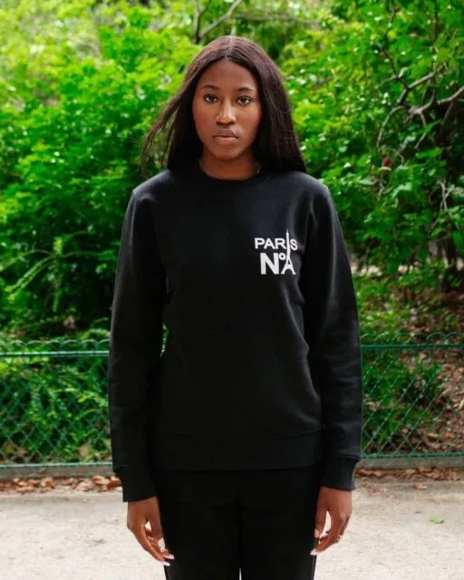 BLACK ROUND NECK SWEATSHIRT CC LOGO PRINT PARIS N°1 WHITE