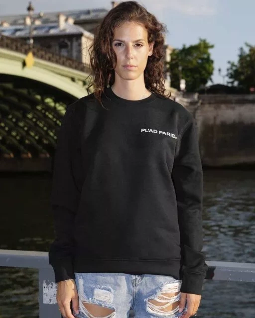 SWEAT COL ROND NOIR IMPRIMÉ CC LOGO PL'AD PARIS SIGN BLANC