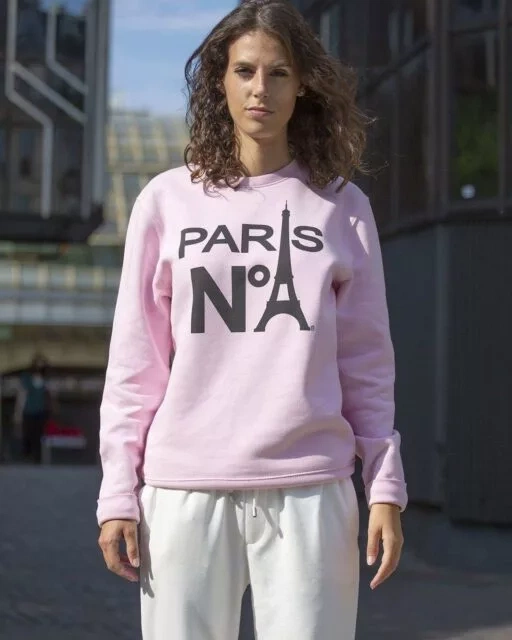 SWEAT COL ROND ROSE IMPRIMÉ FACE LOGO PARIS N°1 NOIR