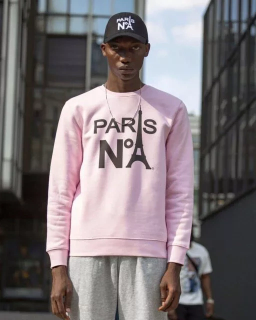 SWEAT COL ROND ROSE IMPRIMÉ FACE LOGO PARIS N°1 NOIR