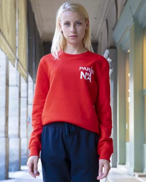 SWEAT COL ROND ROUGE IMPRIMÉ CC LOGO PARIS N°1 BLANC