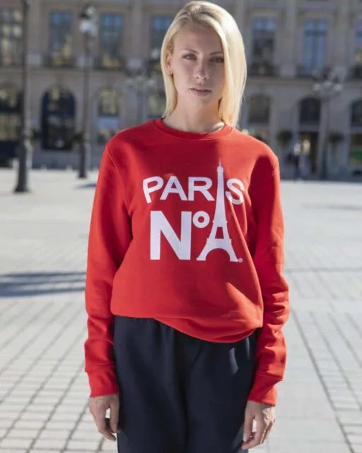 RED ROUND NECK SWEATSHIRT PRINTED FACE LOGO PARIS N°1 WHITE