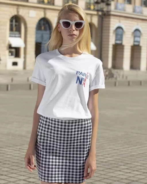 T-SHIRT COL ROND BLANC IMPRIMÉ CC LOGO PARIS N°1 BICOLORE