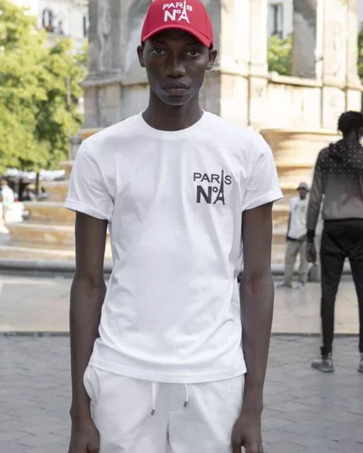 WHITE T-SHIRT ROUND NECK PRINTED HS LOGO PARIS N°1 BLACK