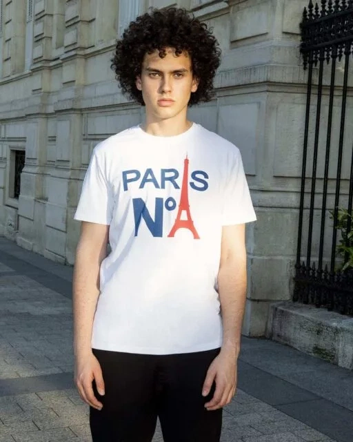 T-SHIRT COL ROND BLANC IMPRIMÉ FACE LOGO PARIS N°1 BICOLORE