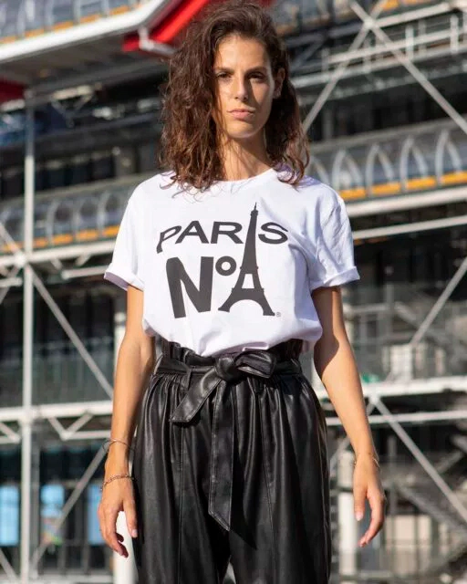 T-SHIRT COL ROND BLANC IMPRIMÉ FACE LOGO PARIS N°1 NOIR