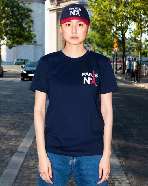 NAVY T-SHIRT ROUND NECK PRINTED HS LOGO PARIS N°1 BICOLOUR
