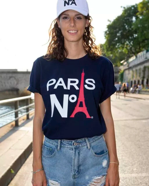 NAVY T-SHIRT ROUND NECK PRINTED FACE LOGO PARIS N°1 BICOLOUR