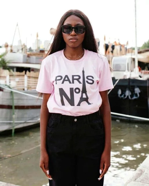 PINK T-SHIRT ROUND NECK PRINTED FACE LOGO PARIS N°1 BLACK