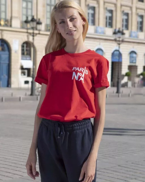 RED T-SHIRT ROUND NECK PRINTED HS LOGO PARIS N°1 WHITE