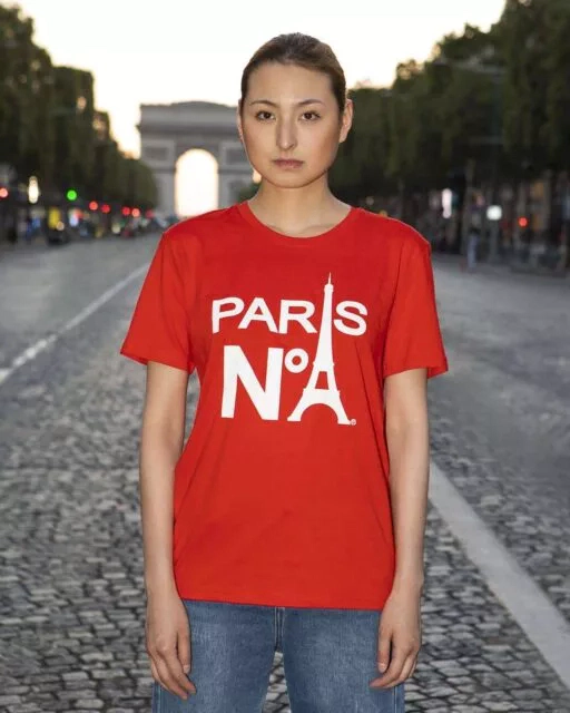 T-SHIRT COL ROND ROUGE IMPRIMÉ FACE LOGO PARIS N°1 BLANC